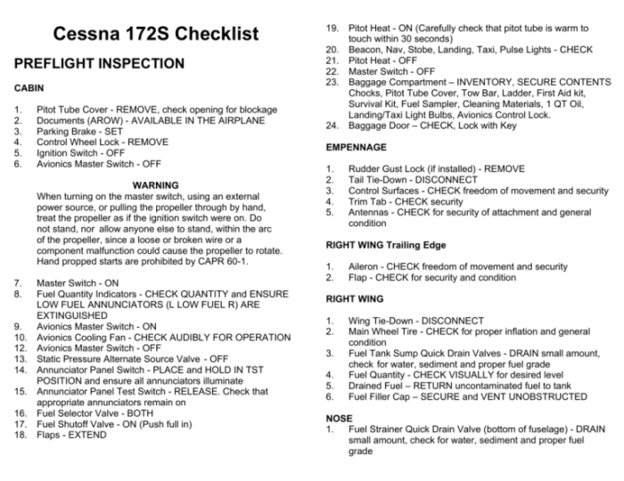 Pre maneuver checklist cessna 172