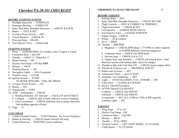 Pre maneuver checklist cessna 172