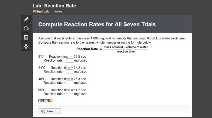 Compute reaction rates for all seven trials