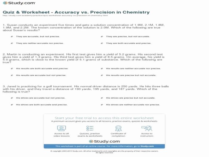 Accuracy vs precision worksheet answers